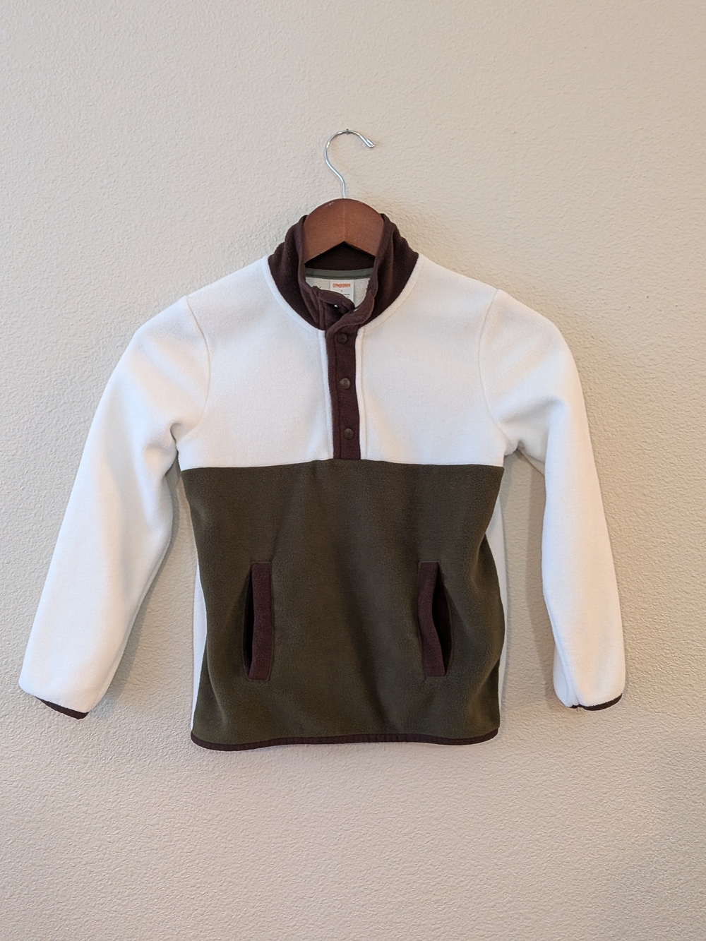 Gymboree White, Olive & Brown Colorblock Fleece Pullover